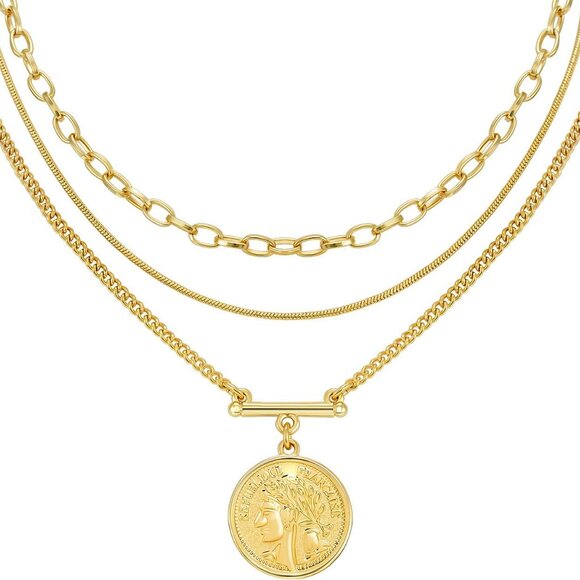 Eco-Friendly Gold Layered Coin Medallion Necklaces - Perfect Gift Ideas - Picture 1 of 7